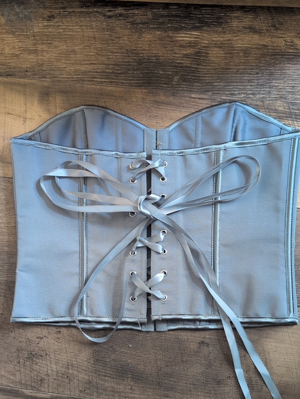 Light Gray Lace-Up Strapless Corset Top- Size Medium